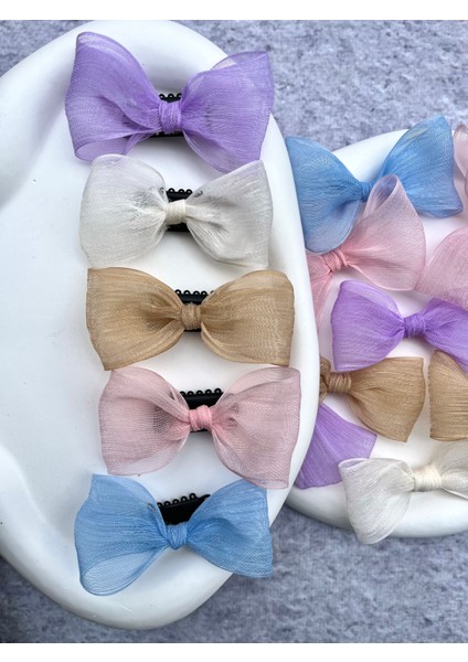 Tül Fiyonk Saçsız Bebek Tokası Seti 5 Adet Az Saçlı Bebek Tokası