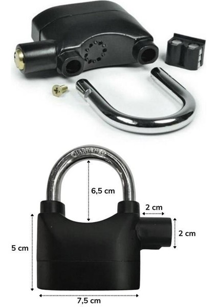 Buffer® Desibel Siyah Alarmlı Çok Fonksiyonlu Ekstra Güvenlikli Kare Asma Dolap Kilidi