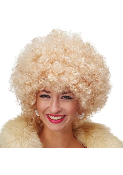 Altın Renk Kıvırcık Afro Parti Peruğu