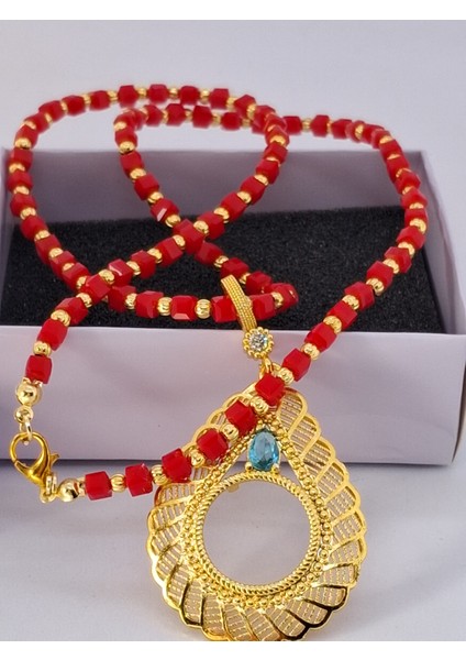 Mavi Taşlı Çeyrek Takılabilen Çerçeve Kolye