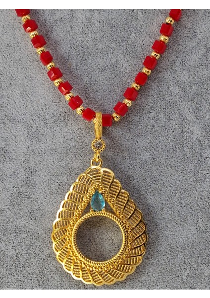 Mavi Taşlı Çeyrek Takılabilen Çerçeve Kolye modelleri