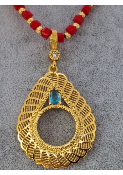 Mavi Taşlı Çeyrek Takılabilen Çerçeve Kolye fırsatları