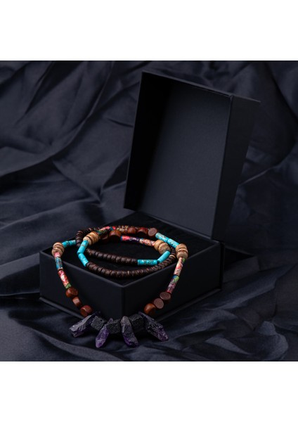 Varisit, Ametist, Lav Taşı, Hindistan Cevizi ve Sinameki Ağacı Doğal Taş Kadın Kolye – Huzur, Denge ve Doğallığın Enerjisi Kolyesi fırsatları