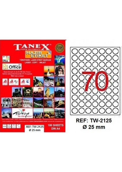 Tanex Laser Etiket 100 Yp 0.25 mm Laser-Copy-Inkjet Yuvarlak TW-2125 fiyatları