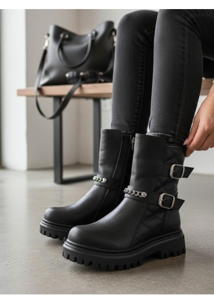 Kız Çocuk Zincir Tokalı Suya ve Soğuk Havaya Dayanıklı Kaymaz Kalın Taban Kışlık Bot Bootie Çizme fiyatları