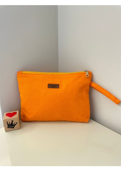 Gabardin Kumaştan Portföy Çanta-Turuncu Düz