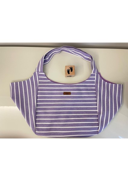 Pamuk Gabardin Heybe Çanta-Mor Beyaz Çizgili fiyatları