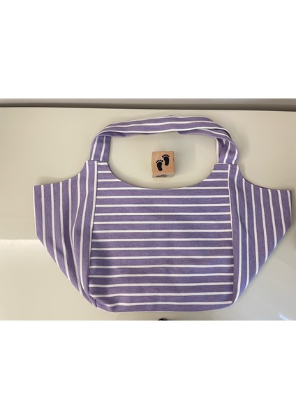 Pamuk Gabardin Heybe Çanta-Mor Beyaz Çizgili modelleri