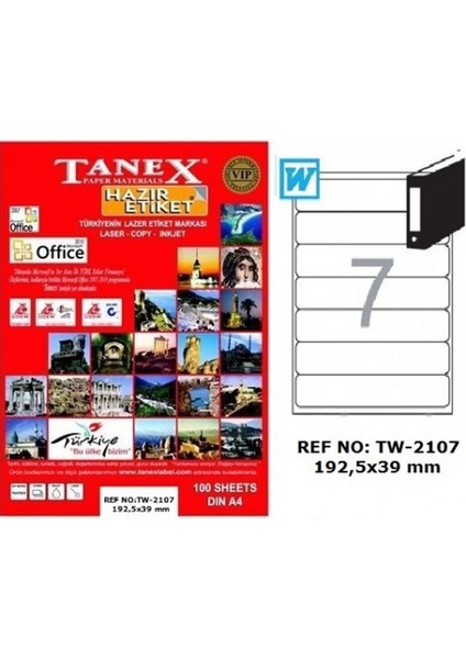 Tanex Laser Etiket 100 Yp 192.5X39 Laser-Copy-Inkjet TW-2107 fiyatları