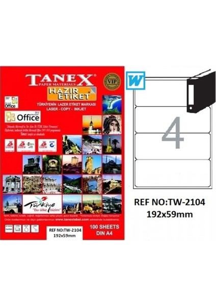 Tanex Laser Etiket 100 Yp 192X59 Laser-Copy-Inkjet TW-2104