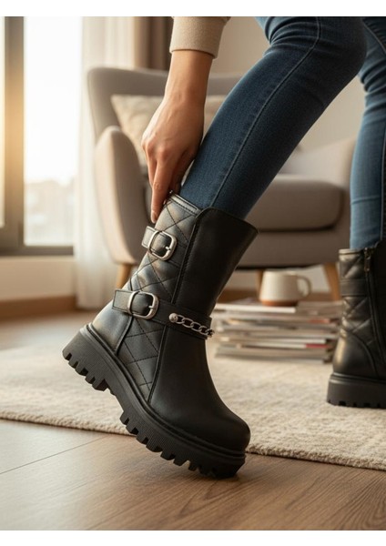 Kız Çocuk Zincir Tokalı Suya ve Soğuk Havaya Dayanıklı Kaymaz Kalın Taban Kışlık Bot Bootie Çizme modelleri
