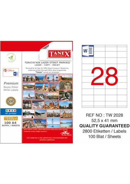 Tanex Laser Etiket 100 Yp 52X41 Laser-Copy-Inkjet TW-2028