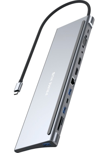 Fulltech FH18 12'si 1 Arada Usb-C Çoklayıcı | 2x 4K Hdmı, 100W Pd, RJ45, 3x Usb, Kart Girişi ve Ses Çıkışı