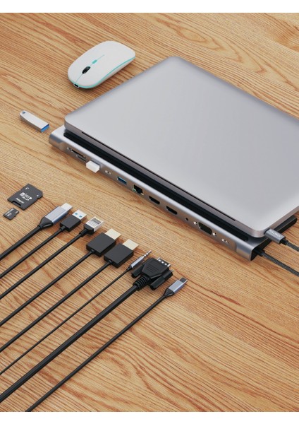 Fulltech FH18 12'si 1 Arada Usb-C Çoklayıcı | 2x 4K Hdmı, 100W Pd, RJ45, 3x Usb, Kart Girişi ve Ses Çıkışı modelleri