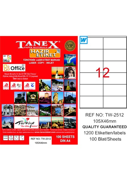 Tanex Laser Etiket 100 Yp 105X46 Laser-Copy-Inkjet TW-2512