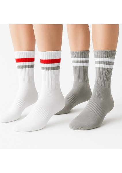 Erkek Spor Çorap 2’li Set – Pamuklu, Nefes Alan, Esnek Çizgili Model