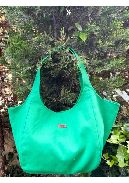 Pamuk Gabardin Kumaş Çanta-Yeşil Düz
