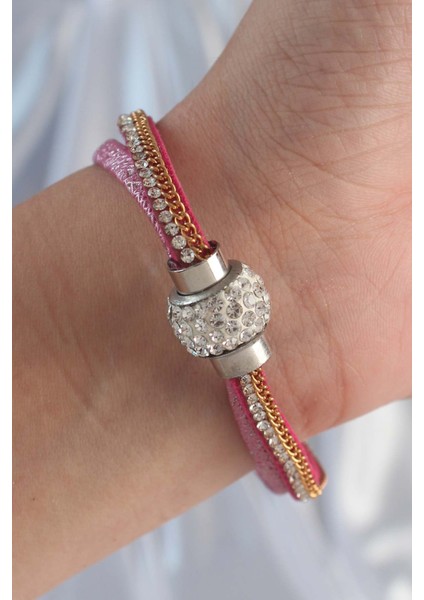 Pembe Renk Zirkon Taşlı Püskül Detay Deri Çoklu Bileklik - TJ-BB6343 modelleri