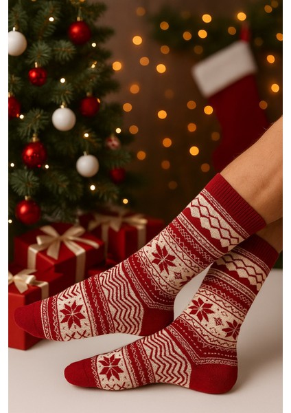 Erkek Yılbaşı Soket Çorap – Pamuklu, Desenli, Sıcak Tutan Noel Temalı 40-45 Numara fırsatları