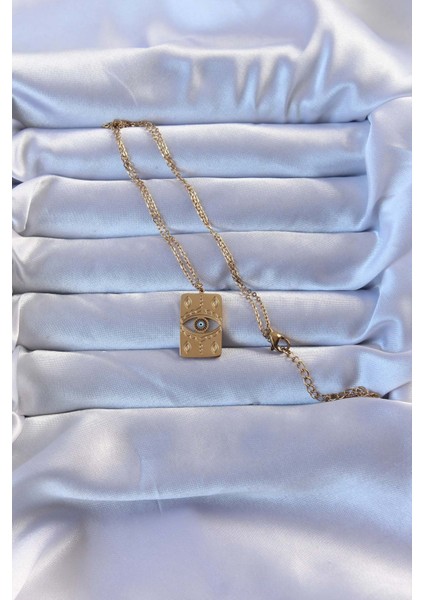 316L Altın Renk İşlemeli Nazarlı Vintage Kolye - TJ-BKO9266 modelleri