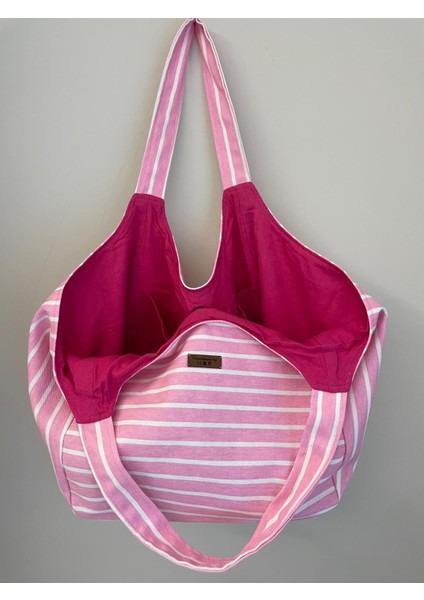 Pamuk Gabardin Heybe Çanta-Pembe Beyaz Çizgili modelleri