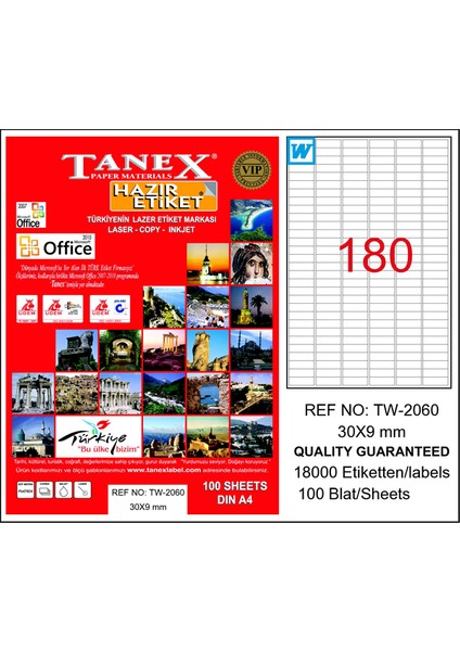 Tanex Laser Etiket 100 Yp 30X9 Laser-Copy-Inkjet TW-2060