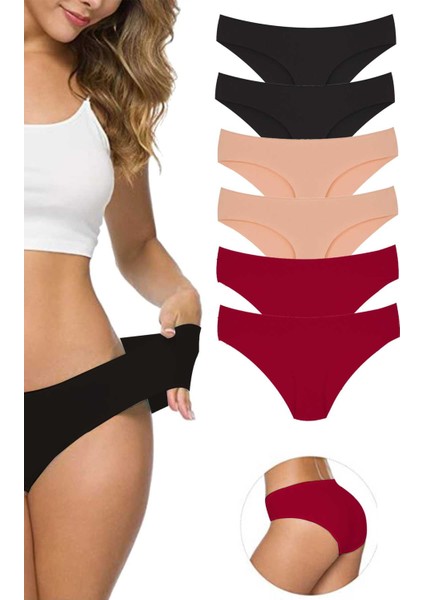 6 Adet Kadın Dikişsiz Lazer Kesim Esnek Iz Yapmayan Külot S9