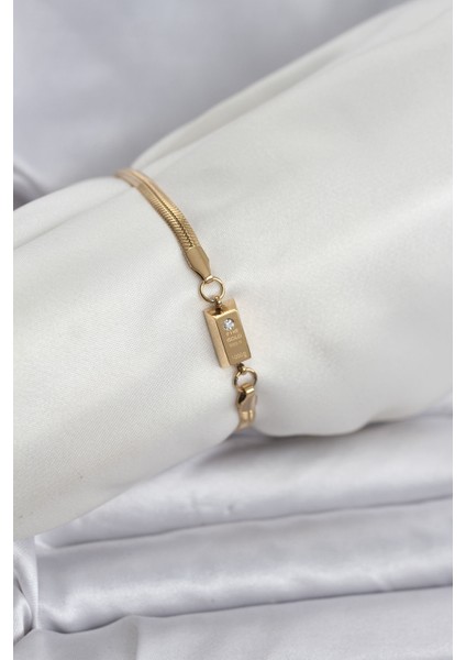 Zarif Bilekler Için Golden Çelik Külçe Model Kadın Bileklik