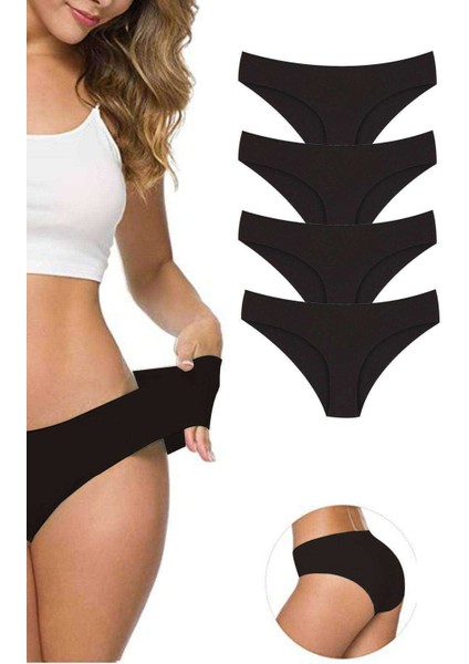 4 Adet Kadın Dikişsiz Lazer Kesim Esnek Iz Yapmayan Külot Siyah