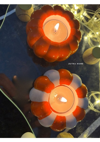 Balkabağı Dekoratif Obje 2 Li Hediyelik Biblo Süs Eşyası Mumluk Turuncu