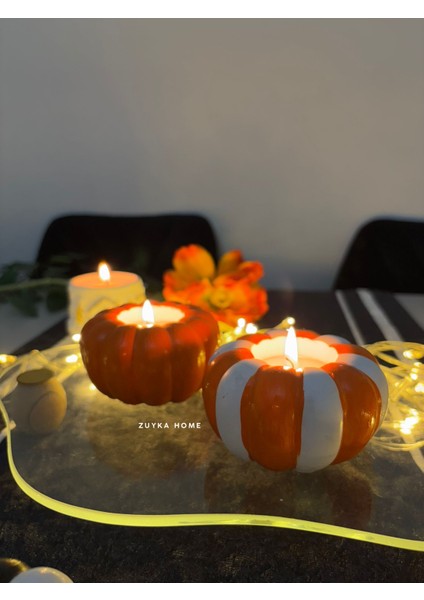 Balkabağı Dekoratif Obje 2 Li Hediyelik Biblo Süs Eşyası Mumluk Turuncu modelleri