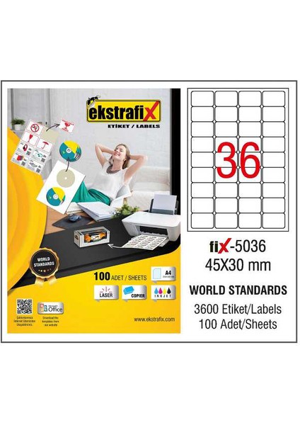 Ekstrafix Laser Etiket 100 Yp 45X30 Laser-Copy-Inkjet FİX-5036 fiyatları