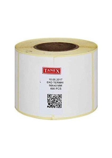 Tanex Barkod Etiketi Termal Eco 58X40 mm 40 mm Çap 600 Lü 1 Li