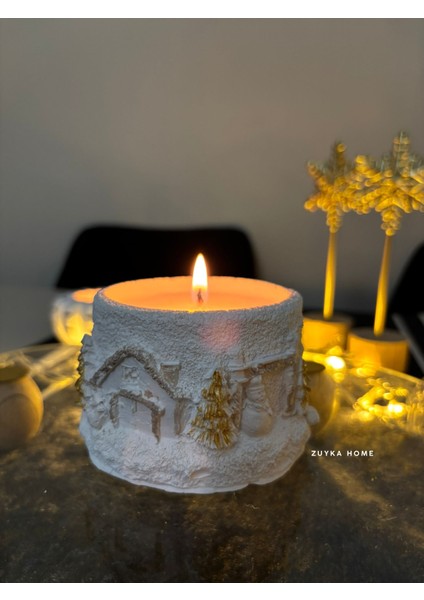 Kış ve Ev Temalı Dekoratif Soyawax Mum Hediyelik Kar Küresi Mum