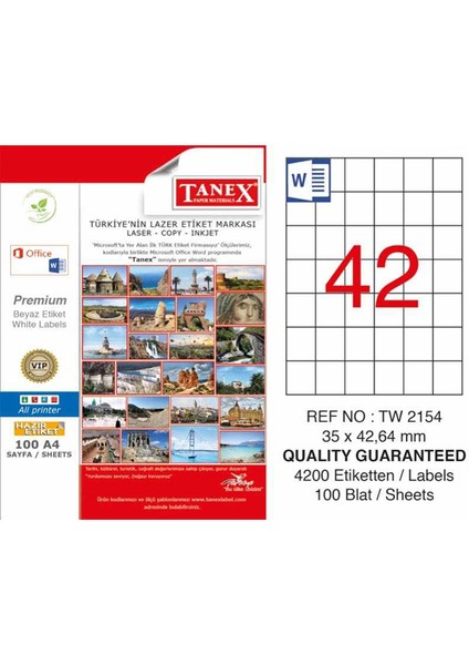Tanex Laser Etiket 100 Yp 35X42 Laser-Copy-Inkjet TW-2154