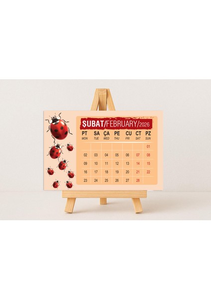 2026 Uğurböcek Temalı Masa Takvimi 10X15 Cm-Mini Ahşap Şövale Ile Birlikte fiyatları