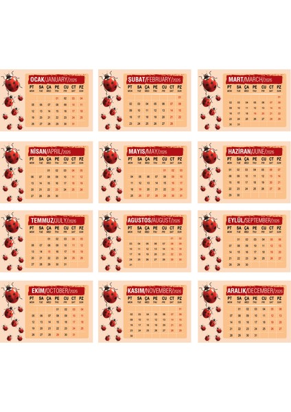 2026 Uğurböcek Temalı Masa Takvimi 10X15 Cm-Mini Ahşap Şövale Ile Birlikte modelleri