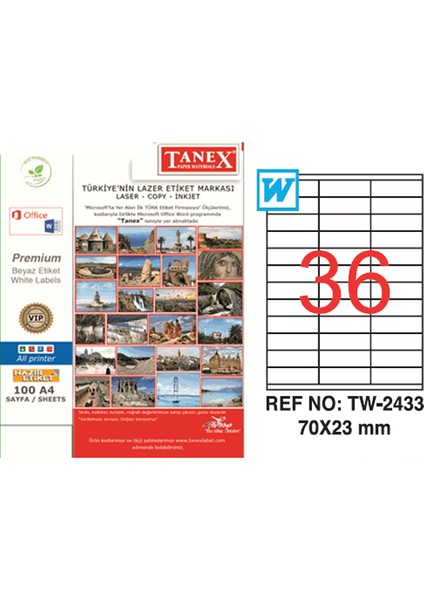 Tanex Laser Etiket 100 Yp 70X23 Laser-Copy-Inkjet TW-2433 fiyatları