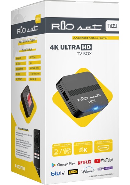 Riosat Tiny Android Tv Box 4K Ultra Hd 2gb Ram 16GB Depolama