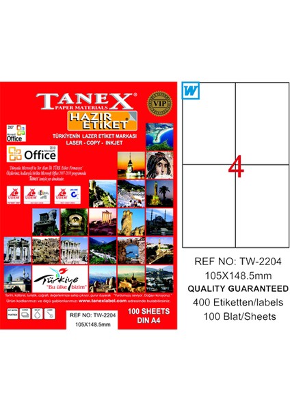 Tanex Laser Etiket 100 Yp 105X148,5 Laser-Copy-Inkjet TW-2204 fiyatları