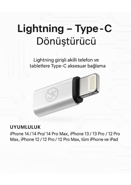 Lightning – Type-C Dönüştürücü Adaptör | iPhone Uyumlu Hızlı Şarj & Veri Aktarım Adaptörü modelleri