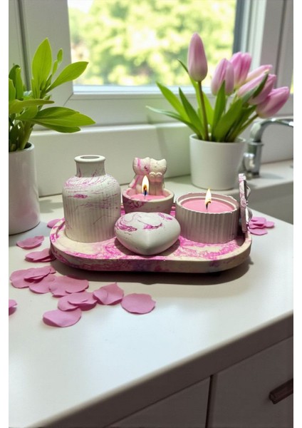 Pink Stone Koleksiyonu | Salon Orta Sehpa Üstü Estetik Dekorasyon Seti