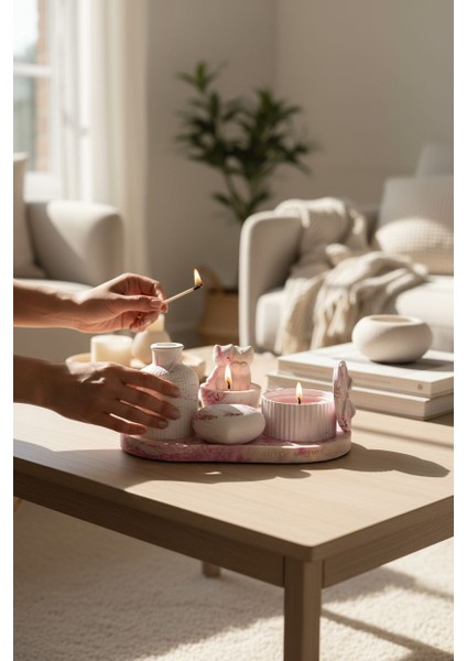 Pink Stone Koleksiyonu | Salon Orta Sehpa Üstü Estetik Dekorasyon Seti fiyatları