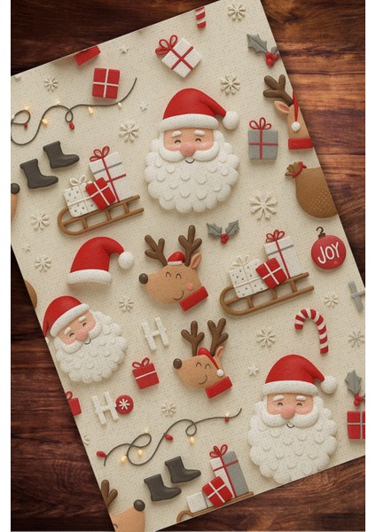 Yılbaşı Temalı Figürlü Kırmızı Halı Dijital Baskılı Dokuma Kaymaz Tabanlı Yıkanabilir Yeni Yıl Halısı modelleri