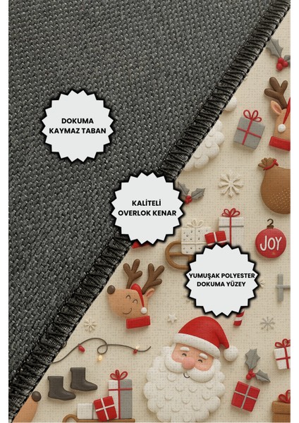 Yılbaşı Temalı Figürlü Kırmızı Halı Dijital Baskılı Dokuma Kaymaz Tabanlı Yıkanabilir Yeni Yıl Halısı indirimleri