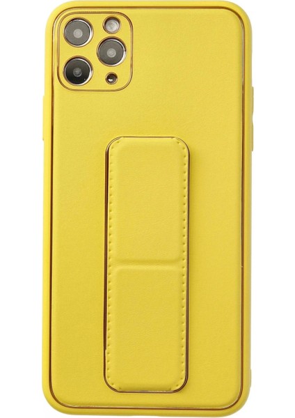 Ieg iPhone 11 Pro Max Kılıf Coco Deri Standlı Kapak - Sarı