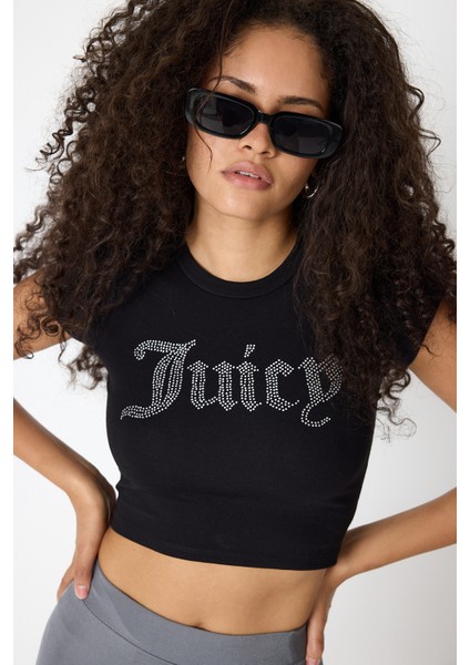 Kadın Kristal Taş Baskılı Juicy Crop T-Shirt fiyatları