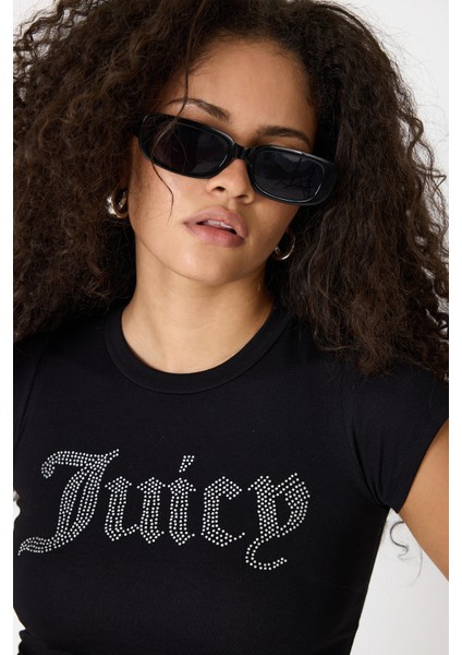 Kadın Kristal Taş Baskılı Juicy Crop T-Shirt modelleri