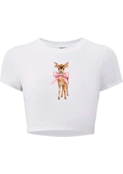 Kadın Heart Kristal Taş Baskılı Crop T-Shirt