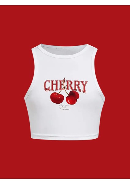 Kadın Have A Nice Weekend Cherry Kolsuz Halter Yaka Crop Atlet